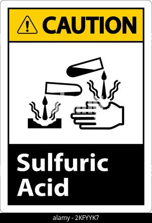 Attenzione segno di acido solforico su sfondo bianco Illustrazione Vettoriale