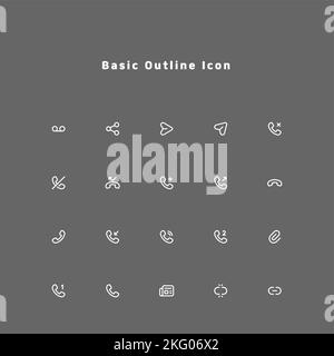 semplice e minimale set di icone di linea essenziale per interfaccia utente ux web e mobile Foto Stock