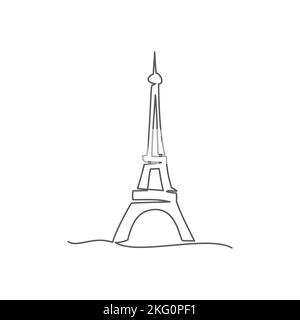 Torre Eiffel una linea disegnata su sfondo bianco Illustrazione Vettoriale