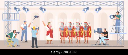 Produzione cinematografica crew vettoriale creazione di film cinematografici Illustrazione Vettoriale