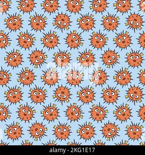 Modello Blowfish. Divertente pesce puffer senza cuciture sfondo. Carino colorato repeat vettoriale illustrazione per i bambini. Illustrazione Vettoriale