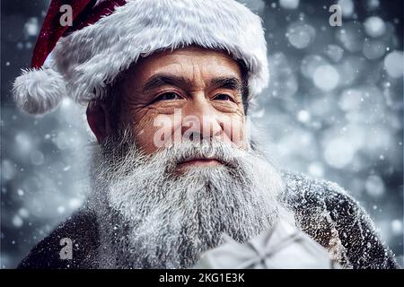 ritratto di un uomo in babbo natale cappello illustrazione Foto Stock