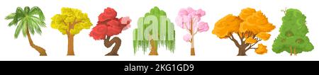 Diverso giardino parco albero vettore isolato set Illustrazione Vettoriale