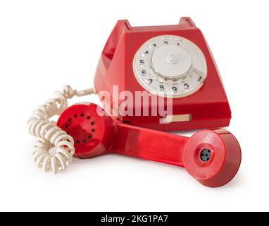 vecchio telefono fisso su sfondo bianco isolato Foto Stock