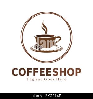 Design con logo Coffee Shop. Modello per Business Sign, identità per Ristorante, Cafe, Royalty, Boutique, Illustrazione araldica, ed altra illustrazione vettoriale Illustrazione Vettoriale