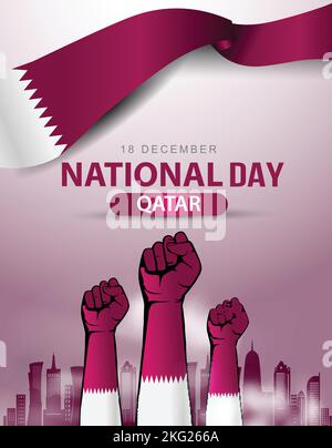 18thDecember° giorno nazionale del Qatar. Potere di tenuta della mano, forza. Disegno astratto di illustrazione vettoriale Illustrazione Vettoriale