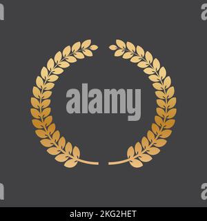 Oro Laurel corona icona. Emblema di rami di alloro isolato su sfondo bianco Illustrazione Vettoriale