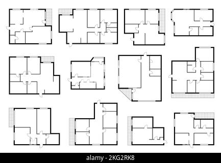 Appartamento piano, casa camera schema. Progetto di architettura della casa o piano vettoriale di costruzione della camera da letto dell'appartamento. Layout di ingegneria edile, schemi tecnici di sale ufficio Illustrazione Vettoriale