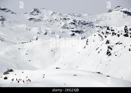 Stazione sciistica Val Thorens, 2300m km, nelle tre valli (Les Trois Vallees). Francia. Foto Stock