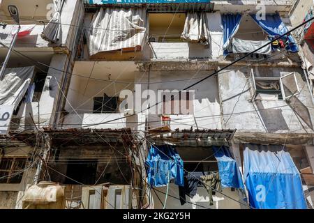Edifici nel campo profughi di Shatila, Beirut, Libano Foto Stock