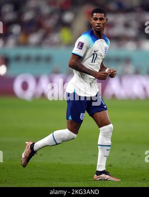 Marcus Rashford in Inghilterra durante la partita di Coppa del mondo FIFA Group B al Khalifa International Stadium, Doha. Data immagine: Lunedì 21 novembre 2022. Foto Stock