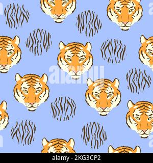 Modello vettoriale senza cuciture con teste di tigre. Stampa animale Illustrazione Vettoriale