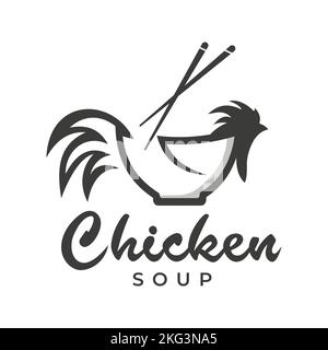 Modello con logo Chicken Bowl, adatto per attività di ristorazione tradizionale, tagliatelle, fast food, cucina coreana e giapponese Illustrazione Vettoriale