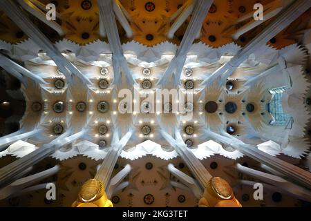 Interno della Sagrada de Familia, Barcellona Foto Stock