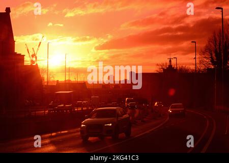 leeds skyline al tramonto yorkshire regno unito Foto Stock