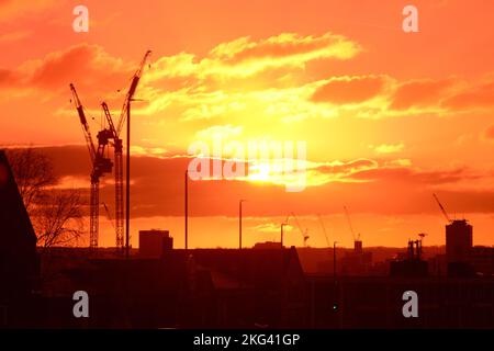 leeds skyline al tramonto yorkshire regno unito Foto Stock