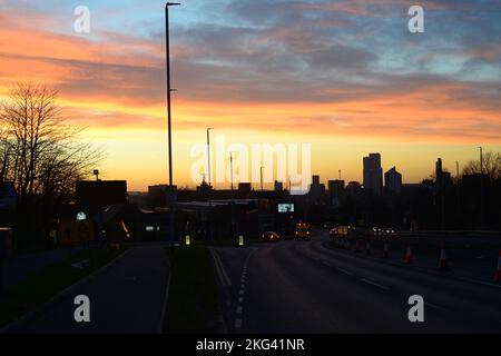 leeds skyline al tramonto yorkshire regno unito Foto Stock