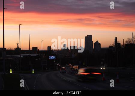 leeds skyline al tramonto yorkshire regno unito Foto Stock