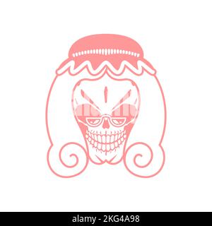 Cranio della signora Santa. Testa a scheletro con cofano. Natale e Capodanno spaventoso illustrazione. Illustrazione Vettoriale