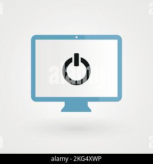 Desktop e icona di accensione/spegnimento. Concetto di energia. Illustrazione vettoriale, design piatto Illustrazione Vettoriale