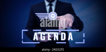 Testo che mostra il programma di ispirazione. Presentazione aziendale elenco di cose da fare sarà discusso in occasione di un incontro formale importante Foto Stock