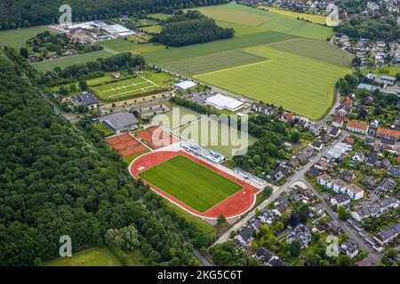 Vista aerea, cantiere nuovo campo sportivo presso l'impianto sportivo HSC, Hammer Sportclub, tra Hubert-Westermeier-Straße e in der Fuchshöhle, Foto Stock