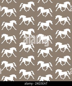Modello vettoriale senza cuciture di una silhouette di cavallo arabo disegnata a mano isolata su sfondo marrone Illustrazione Vettoriale