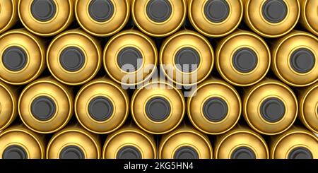 Set di lattine di vernice spray in fila su sfondo bianco. Flacone spray e dispenser Foto Stock