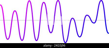 Onda sonora con curva viola. Segnale audio vocale o musicale. Linea sinusoidale. Immagine elettronica della radio. Illustrazione Vettoriale