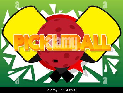 Pickleball. Parola scritta con il carattere dei bambini in stile cartone animato. Illustrazione Vettoriale