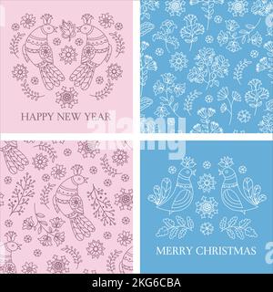 SET DI MOTIVI PER CARTE Folk Ethnic decor ornamento vettore Illustrazione Set di motivi senza giunture per la stampa Illustrazione Vettoriale