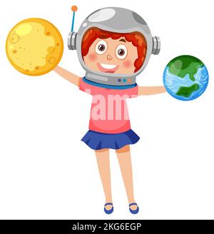 Illustrazione di una ragazza che indossa un casco astronauta Foto Stock