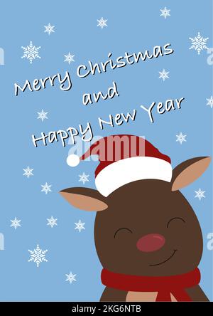 Biglietto di Natale con Rudolf e testo con congratulazioni Illustrazione Vettoriale