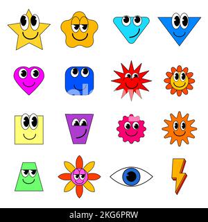 Groovy Cartoon divertente cartone animato sorridere personaggi comici, vintage Illustrazione Vettoriale