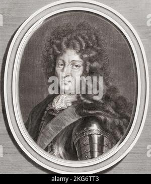 Luigi XIV, Luigi Dieudonné, 1638 - 1715. Re di Francia e Navarra, 1643 a 1715. Conosciuto come le Roi Soleil, o il Re Sole. Dopo una stampa del 18th ° secolo di Bernard Picart. Foto Stock