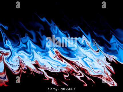 Astratto blu e rosso marmo liquido fiamma texture su uno sfondo nero o carta da parati Foto Stock