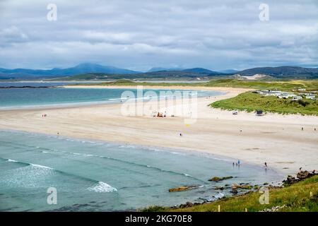 Narin Strand visto dal punto di vista a Portnoo, Contea di Donegal - Irlanda. Foto Stock