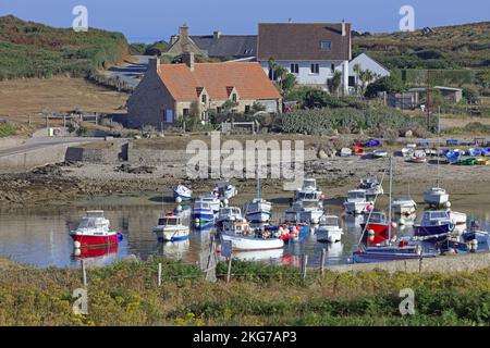 Francia, la Manche Fermanville, Capo Levi, il porto Foto Stock