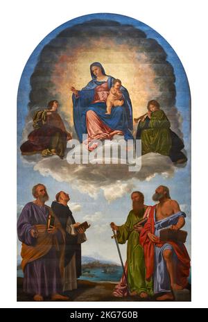 Madonna in gloria col Bambino,due angeli,S. Pietro,S.Domenico,S.Paolo e S.Girolamo - olio su tavola - Giovanni Girolamo Savoldo - 1526 - Milano, Pi Foto Stock