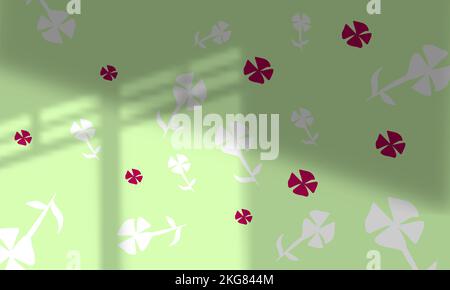 Una pittura di fiore bianca e violetta isolata su uno sfondo verde Illustrazione Vettoriale