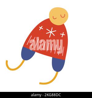 Cappello a maglia con ornamenti, bomba e felpa nordica, cappello invernale caldo in lana scandinava, illustrazioni vettoriali isolate Illustrazione Vettoriale