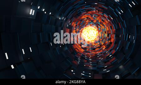 Rendering 3D. Fantascienza astratta sfondo futuristico moderno con corridoio a tunnel. Foto Stock