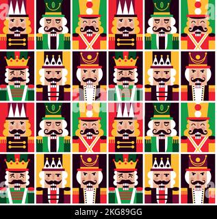 Nutcrackers Natale Vector Illustration. Modello di nuovo anno senza cuciture con i soldati giocattolo. Illustrazione Vettoriale