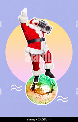 Foto creativa 3D collage artwork poster cartolina invito cartolina di babbo natale Godetevi 80s 90s evento isolato su sfondo pittura Foto Stock