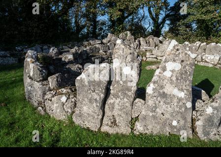 Insediamento in pietra di DIN Lligwy vicino a Moelfre, Anglesey, Galles del Nord. Foto Stock