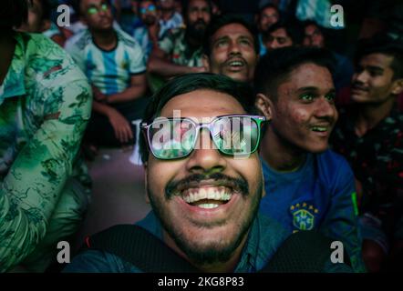 I tifosi festeggiano la partita di calcio della Coppa del mondo FIFA Foto Stock