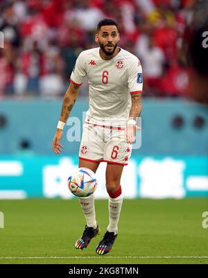 Dylan Bronn della Tunisia durante la partita di Coppa del mondo FIFA Group D allo stadio Education City, al Rayyan, Qatar. Data immagine: Martedì 22 novembre 2022. Foto Stock