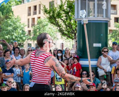 Città di Merano (Merano): Artisti di strada durante il Festival di Arte Asphalt in Via Merano in Alto Adige, Trentino Alto Adige, Italia settentrionale, Foto Stock