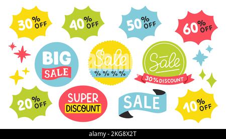 Promozione di vendita: $10 di sconto, $20 di sconto, $30 di sconto, ecc. Modello di poster di promozione super vendita illustrazione vettoriale Illustrazione Vettoriale