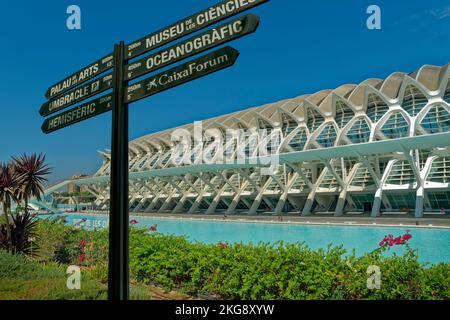 Il Museo delle Scienze nella Città delle Arti e delle Scienze con laghetto nautico a Valencia, provincia di Valencia, Spagna. Foto Stock